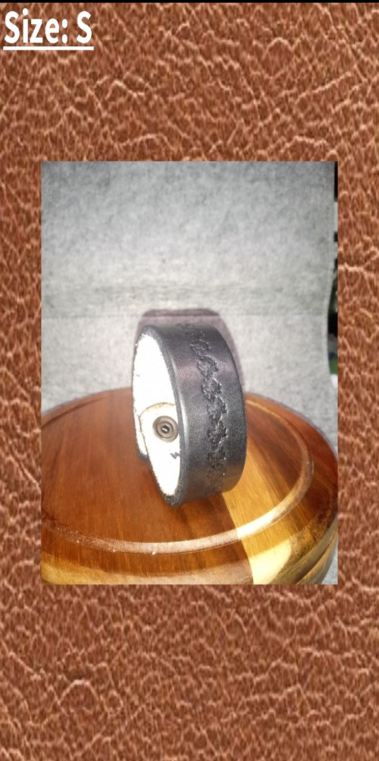 Handmade, Black Stamped Leather Bracelet